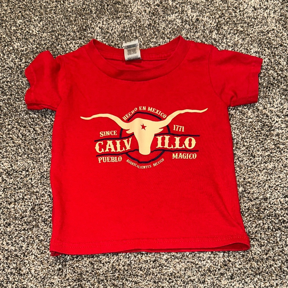 5/$15 Gildan Red Kids Tee with Bull Graphic